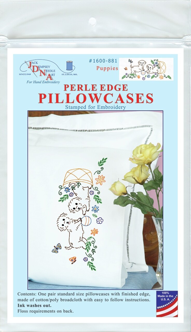 Jack Dempsey Stamped Pillowcases W/White Perle Edge 2/Pkg-Puppies